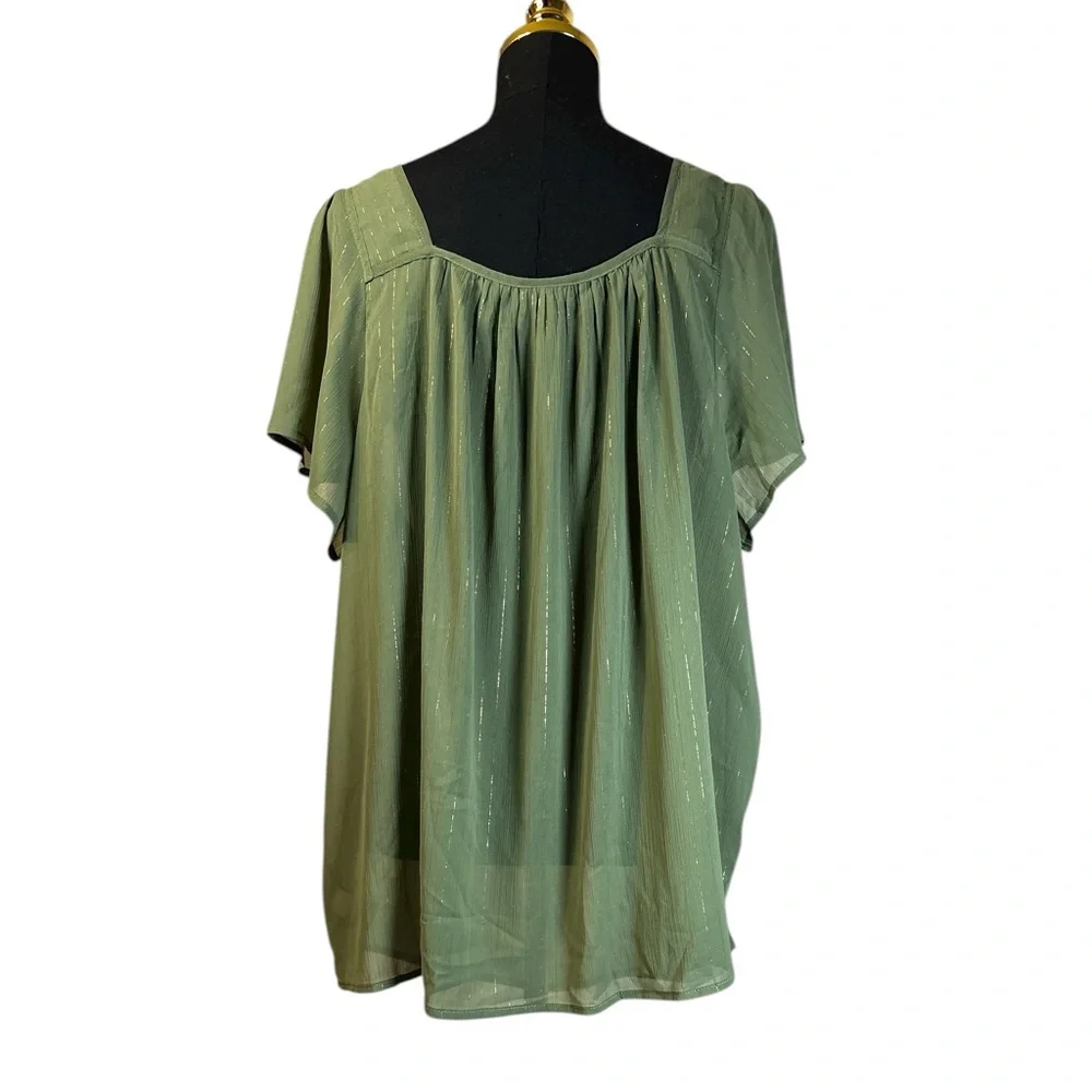 Torrid Olive Green Sheer Women's Blouse 2X - Picture 3 of 6